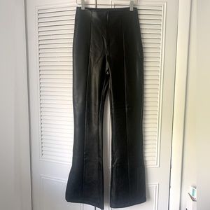 Abercrombie Vegan Leather Black Flare Pants, Size S Long